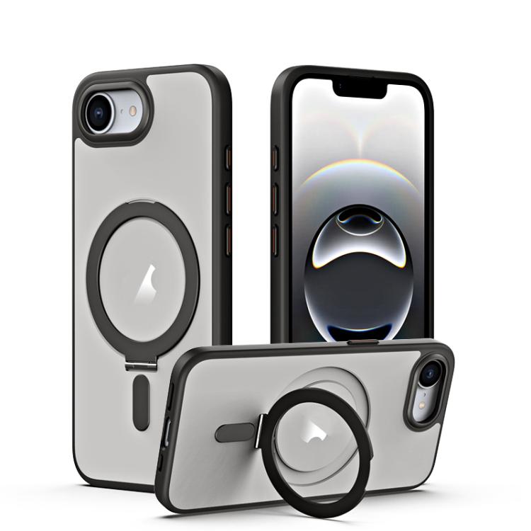 For iPhone 16e Airbag MagSafe Shockproof Frosted Phone Case with Fold Holder(Black) - iPhone 16e Cases by buy2fix | Online Shopping UK | buy2fix