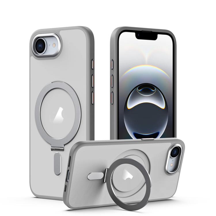 For iPhone 16e Airbag MagSafe Shockproof Frosted Phone Case with Fold Holder(Grey) - iPhone 16e Cases by buy2fix | Online Shopping UK | buy2fix