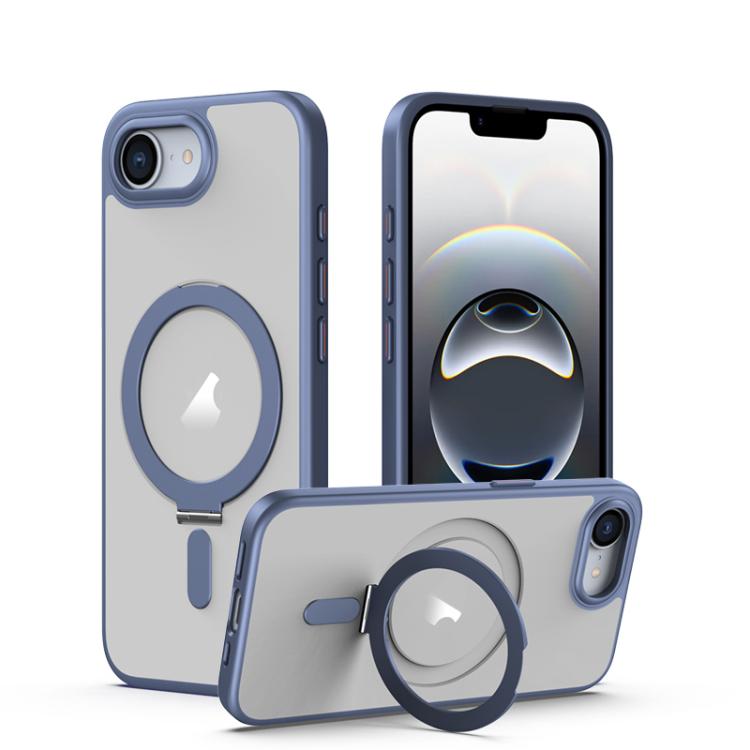 For iPhone 16e Airbag MagSafe Shockproof Frosted Phone Case with Fold Holder(Blue) - iPhone 16e Cases by buy2fix | Online Shopping UK | buy2fix