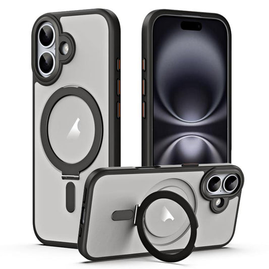 For iPhone 17 Airbag MagSafe Shockproof Frosted Phone Case with Fold Holder(Black) - iPhone 17 Cases by buy2fix | Online Shopping UK | buy2fix