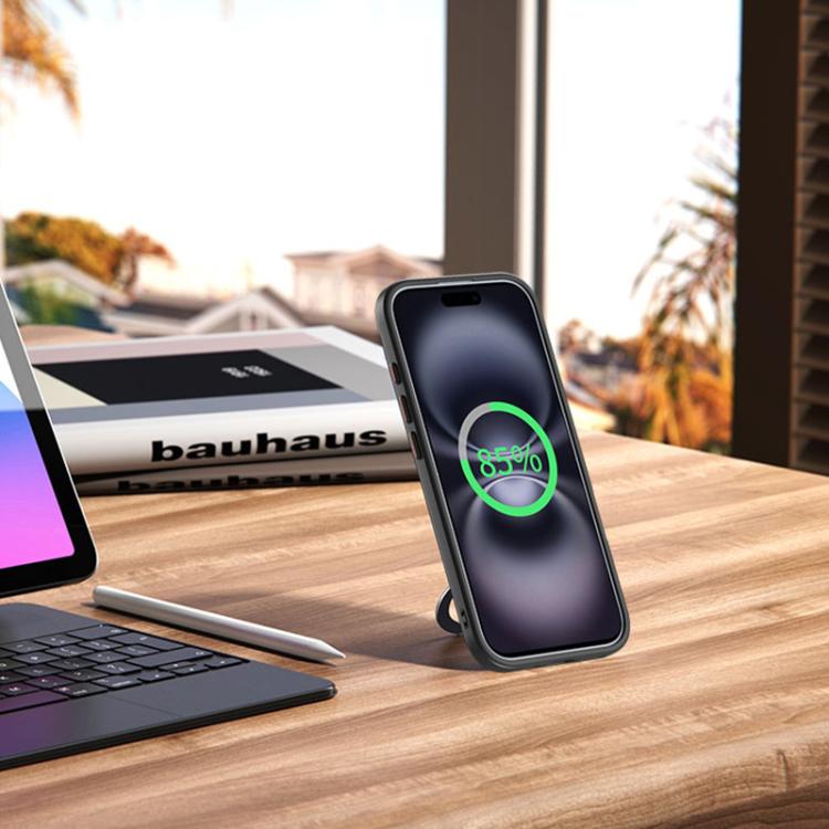 For iPhone 17 Airbag MagSafe Shockproof Frosted Phone Case with Fold Holder(Grey) - iPhone 17 Cases by buy2fix | Online Shopping UK | buy2fix