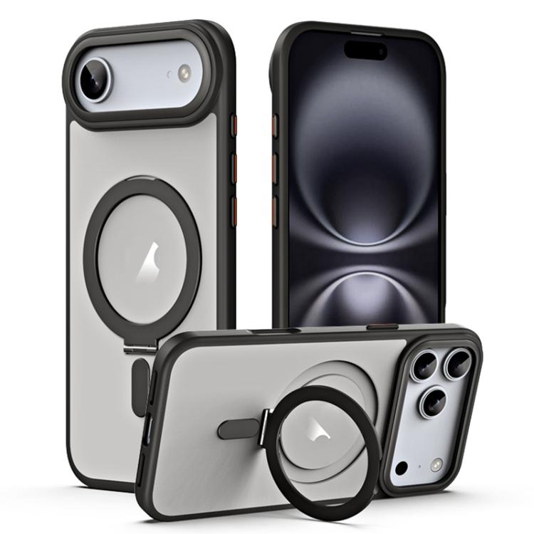 For iPhone Air Airbag MagSafe Shockproof Frosted Phone Case with Fold Holder(Black) - iPhone Air Cases by buy2fix | Online Shopping UK | buy2fix