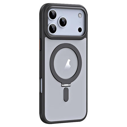 For iPhone 17 Pro Airbag MagSafe Shockproof Frosted Phone Case with Fold Holder(Black) - iPhone 17 Pro Cases by buy2fix | Online Shopping UK | buy2fix