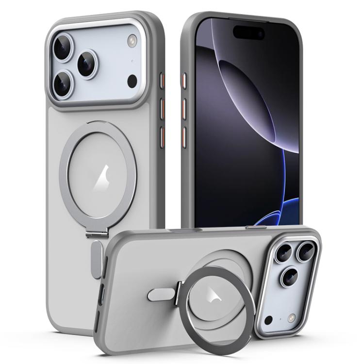For iPhone 17 Pro Airbag MagSafe Shockproof Frosted Phone Case with Fold Holder(Grey) - iPhone 17 Pro Cases by buy2fix | Online Shopping UK | buy2fix
