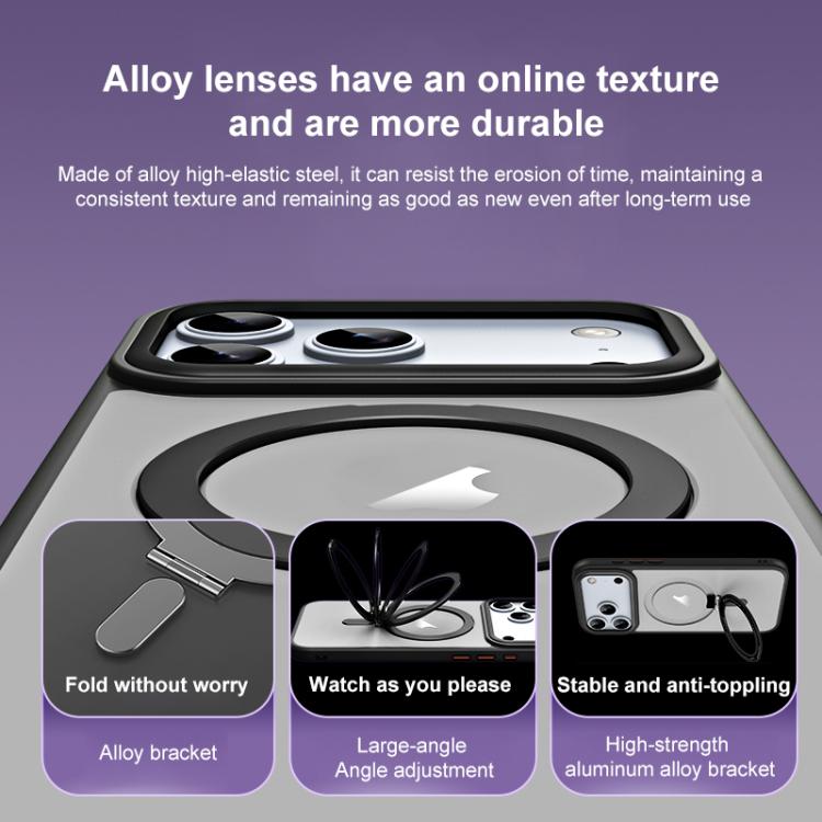 For iPhone 17 Pro Max Airbag MagSafe Shockproof Frosted Phone Case with Fold Holder(Grey) - iPhone 17 Pro Max Cases by buy2fix | Online Shopping UK | buy2fix