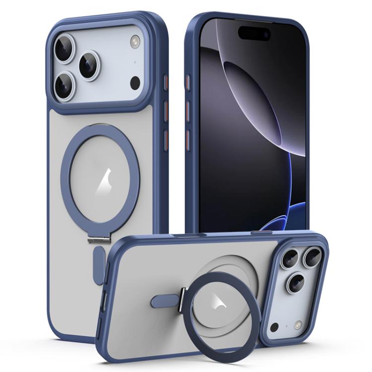 For iPhone 17 Pro Max Airbag MagSafe Shockproof Frosted Phone Case with Fold Holder(Blue) - iPhone 17 Pro Max Cases by buy2fix | Online Shopping UK | buy2fix