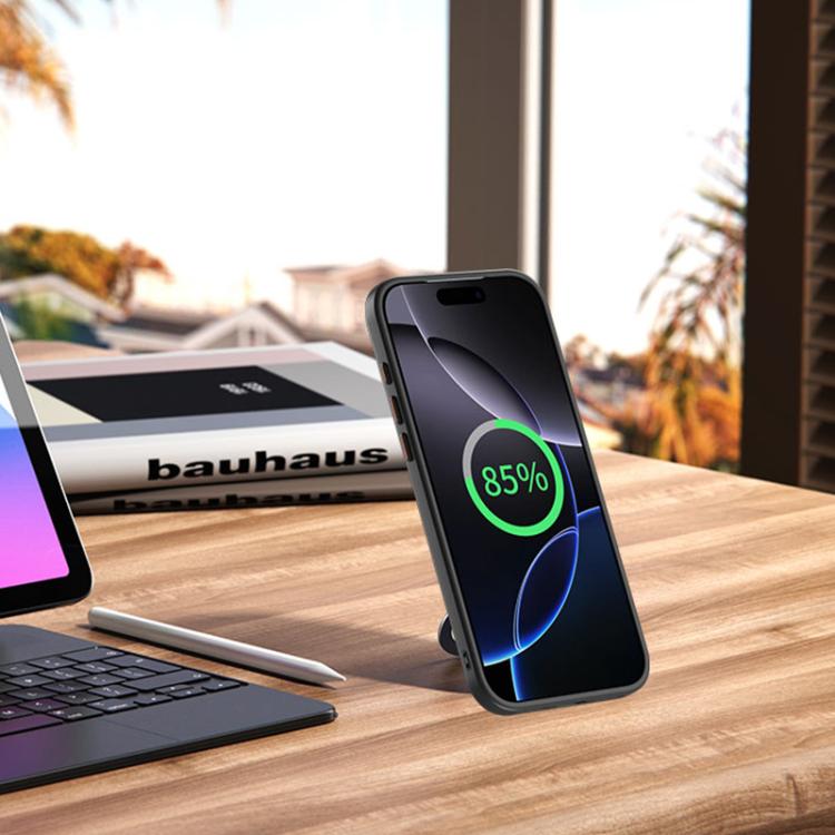 For iPhone 17 Pro Max Airbag MagSafe Shockproof Frosted Phone Case with Fold Holder(Silver) - iPhone 17 Pro Max Cases by buy2fix | Online Shopping UK | buy2fix