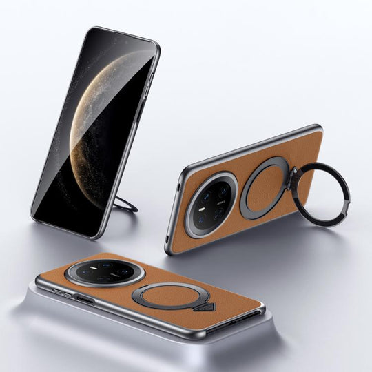 For Huawei Mate 70 SULADA Top Grain Leather MagSafe Magnetic Holder Phone Case(Brown)
