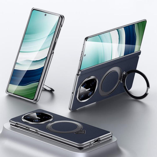 For Huawei Mate X6 SULADA Top Grain Leather MagSafe Magnetic Holder Phone Case(Blue)