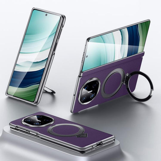 For Huawei Mate X6 SULADA Top Grain Leather MagSafe Magnetic Holder Phone Case(Purple)