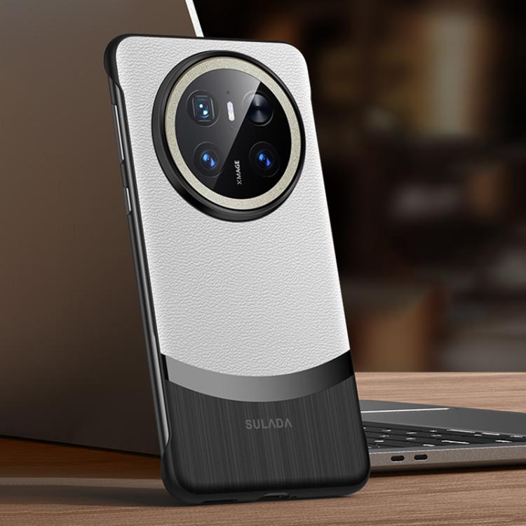 For Huawei Mate 70 SULADA Frameless Top Layer Cowhide Leather Hybrid PC Phone Case(White) - Huawei Cases by SULADA | Online Shopping UK | buy2fix