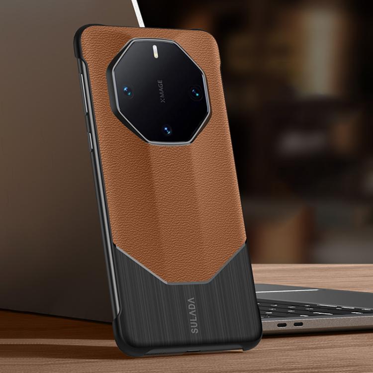 For Huawei Mate 60 RS Ultimate SULADA Frameless Top Layer Cowhide Leather Hybrid PC Phone Case(Brown) - Huawei Cases by SULADA | Online Shopping UK | buy2fix