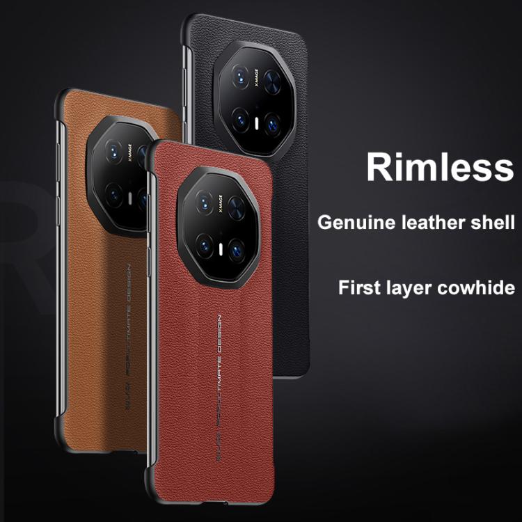 For Huawei Mate 60 RS Ultimate SULADA Frameless Top Layer Cowhide Leather Hybrid PC Phone Case(Brown) - Huawei Cases by SULADA | Online Shopping UK | buy2fix