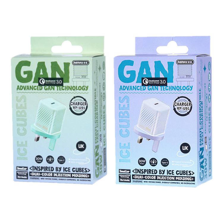 REMAX RP-U91 Jiltry Series 30W PD+QC Type-C GaN Multi-compatible Fast Charger, Plug:UK Plug(Green) - USB Charger by REMAX | Online Shopping UK | buy2fix