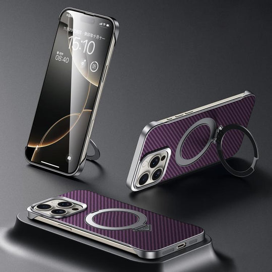 For iPhone 15 Pro Max SULADA Kevlar Texture MagSafe Magnetic Holder Phone Case(Purple)