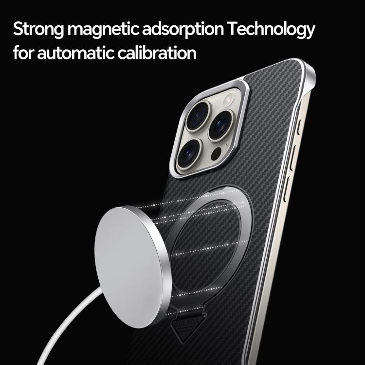 For iPhone 16 SULADA Kevlar Texture MagSafe Magnetic Holder Phone Case(Black) - iPhone 16 Cases by SULADA | Online Shopping UK | buy2fix