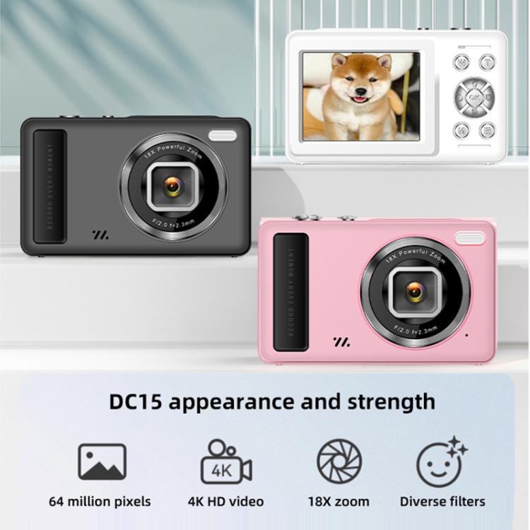 DC15 2.4 inch 18X Digital Zoom Camera 4K HD Video 64MP Shooting(Pink) - Children Cameras by buy2fix | Online Shopping UK | buy2fix
