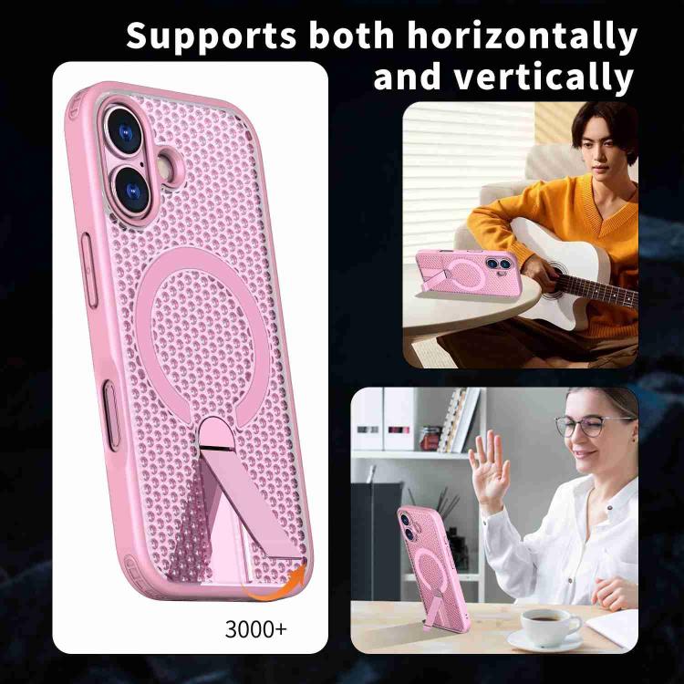 For iPhone 17 Honeycomb Cooling MagSafe Holder Phone Case(Pink) - iPhone 17 Cases by buy2fix | Online Shopping UK | buy2fix