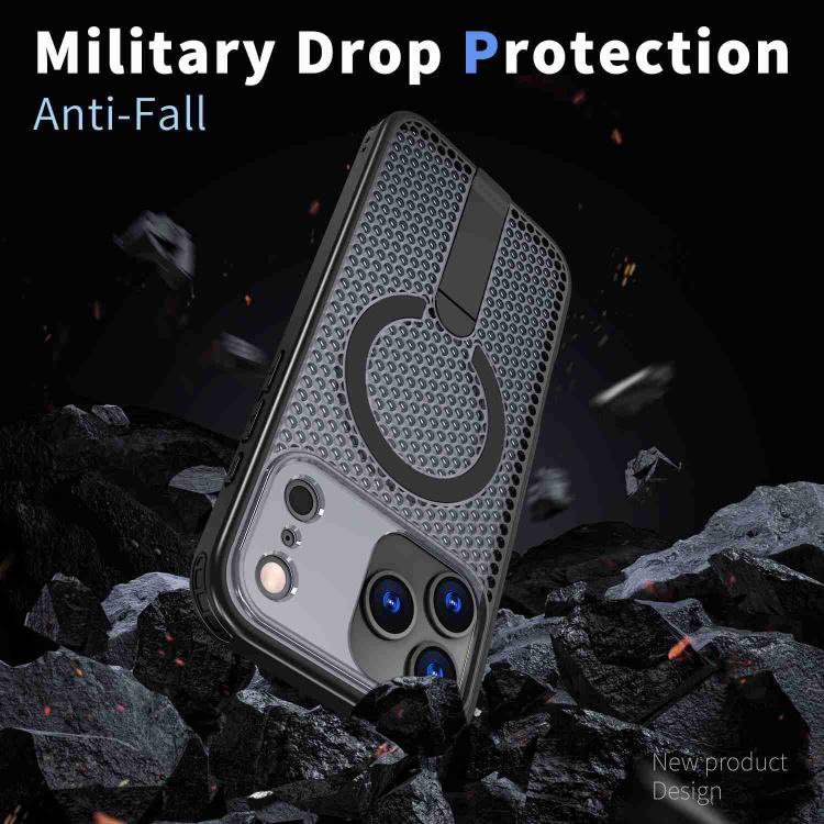 For iPhone 17 Pro Max Honeycomb Cooling MagSafe Holder Phone Case(Black) - iPhone 17 Pro Max Cases by buy2fix | Online Shopping UK | buy2fix