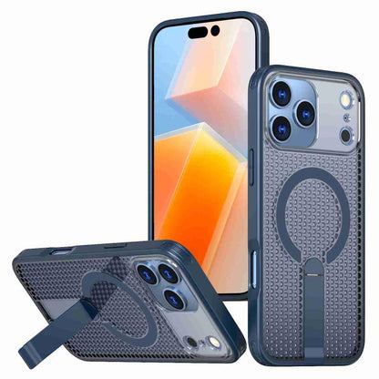 For iPhone 17 Pro Max Honeycomb Cooling MagSafe Holder Phone Case(Blue) - iPhone 17 Pro Max Cases by buy2fix | Online Shopping UK | buy2fix
