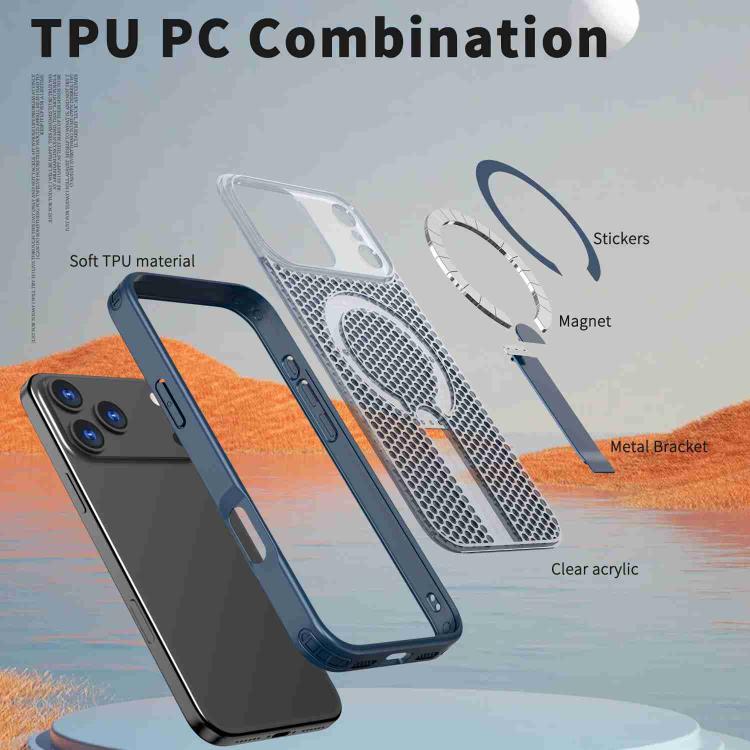 For iPhone 17 Pro Max Honeycomb Cooling MagSafe Holder Phone Case(Blue) - iPhone 17 Pro Max Cases by buy2fix | Online Shopping UK | buy2fix