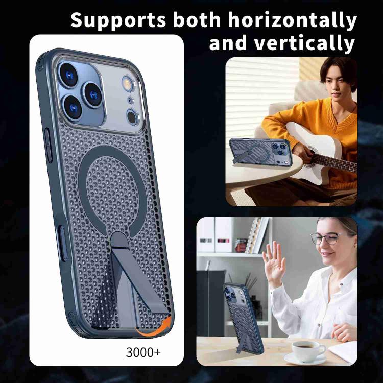 For iPhone 17 Pro Max Honeycomb Cooling MagSafe Holder Phone Case(Blue) - iPhone 17 Pro Max Cases by buy2fix | Online Shopping UK | buy2fix