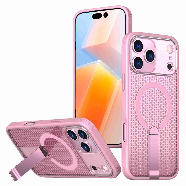 For iPhone 17 Pro Max Honeycomb Cooling MagSafe Holder Phone Case(Pink) - iPhone 17 Pro Max Cases by buy2fix | Online Shopping UK | buy2fix