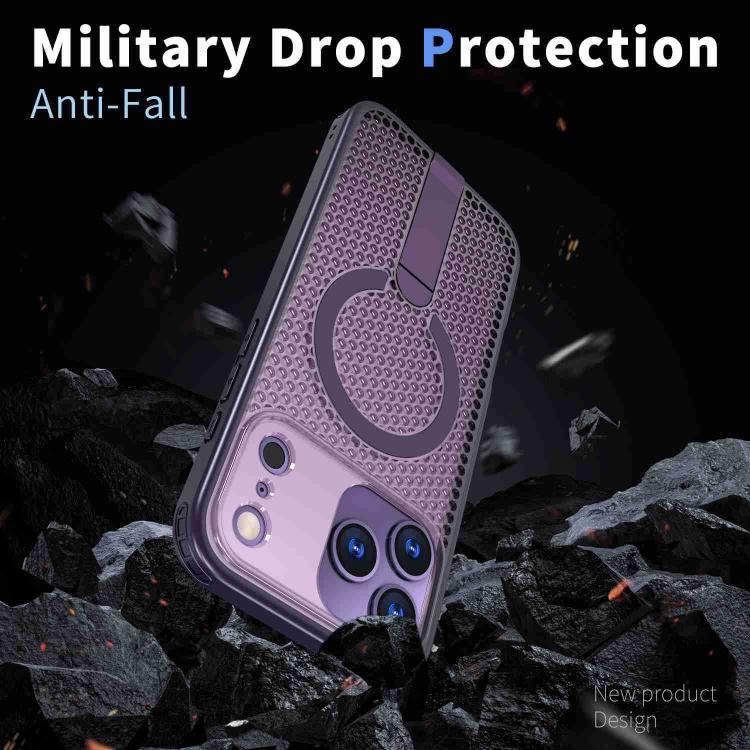 For iPhone 17 Pro Max Honeycomb Cooling MagSafe Holder Phone Case(Purple) - iPhone 17 Pro Max Cases by buy2fix | Online Shopping UK | buy2fix