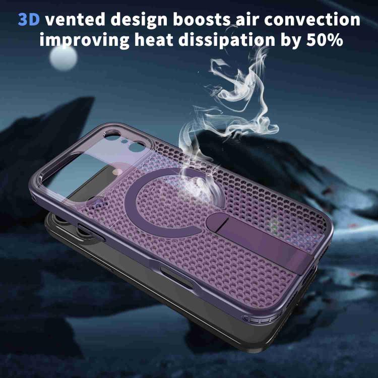 For iPhone 17 Pro Max Honeycomb Cooling MagSafe Holder Phone Case(Purple) - iPhone 17 Pro Max Cases by buy2fix | Online Shopping UK | buy2fix