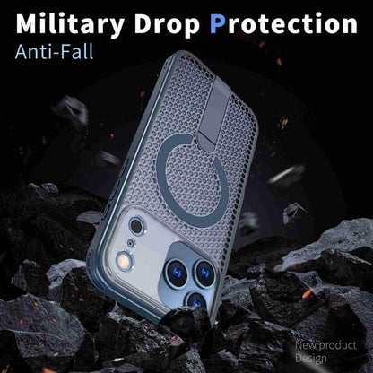 For iPhone 17 Pro Honeycomb Cooling MagSafe Holder Phone Case(Blue) - iPhone 17 Pro Cases by buy2fix | Online Shopping UK | buy2fix