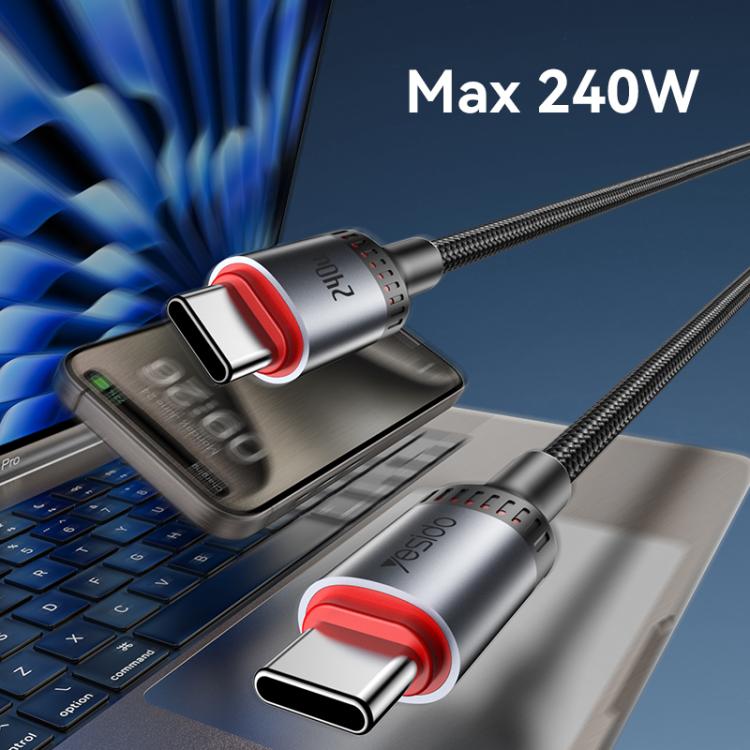 Yesido CA186 240W Type-C to Type-C Aluminum Alloy Data Cable, Length: 2m(Black) - USB-C & Type-C Cable by Yesido | Online Shopping UK | buy2fix