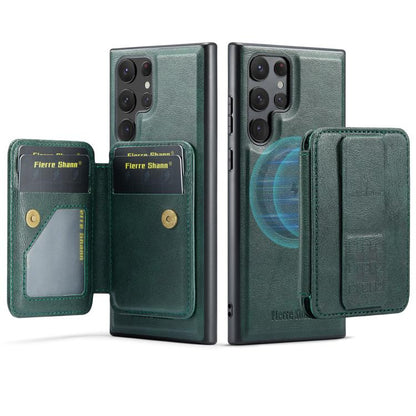 For Samsung Galaxy S25 Ultra 5G Fierre Shann FS028 MagSafe RFID Card Holder Back Phone Case(Green) - Galaxy S25 Ultra 5G Cases by FIERRE SHANN | Online Shopping UK | buy2fix