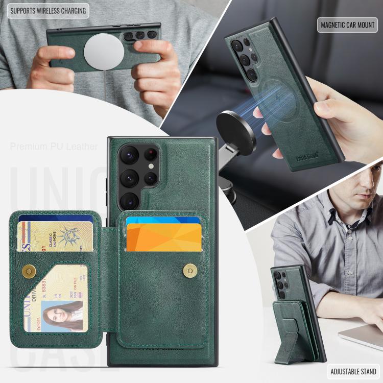 For Samsung Galaxy S25 Ultra 5G Fierre Shann FS028 MagSafe RFID Card Holder Back Phone Case(Green) - Galaxy S25 Ultra 5G Cases by FIERRE SHANN | Online Shopping UK | buy2fix