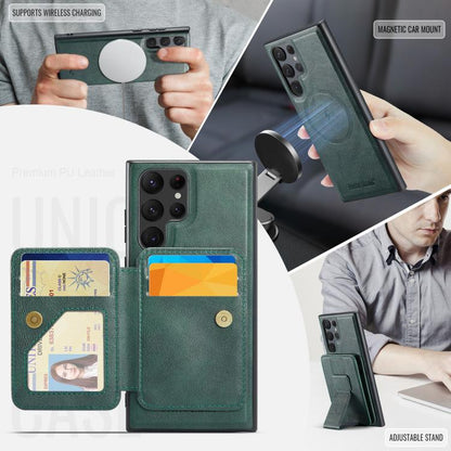 For Samsung Galaxy S25 Ultra 5G Fierre Shann FS028 MagSafe RFID Card Holder Back Phone Case(Green) - Galaxy S25 Ultra 5G Cases by FIERRE SHANN | Online Shopping UK | buy2fix