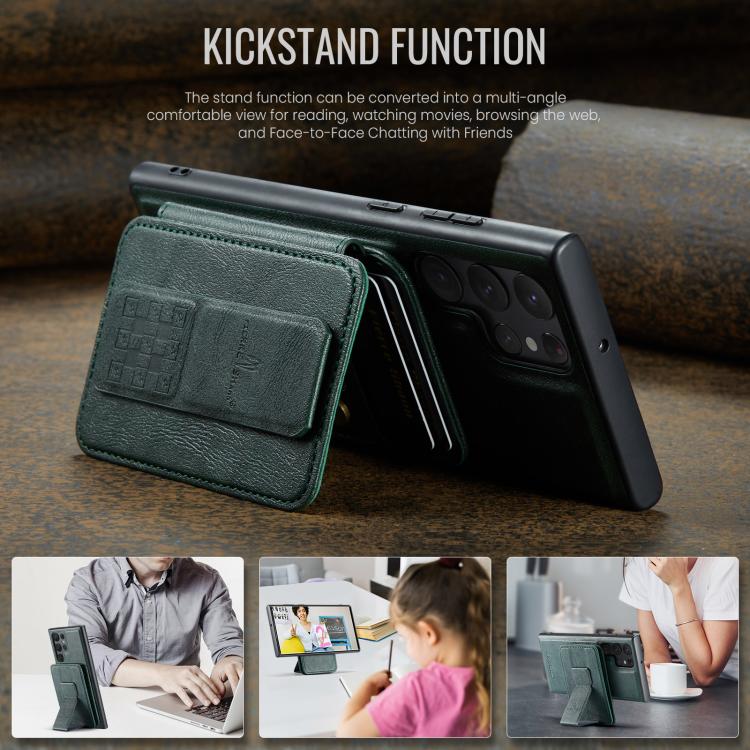 For Samsung Galaxy S25 Ultra 5G Fierre Shann FS028 MagSafe RFID Card Holder Back Phone Case(Green) - Galaxy S25 Ultra 5G Cases by FIERRE SHANN | Online Shopping UK | buy2fix