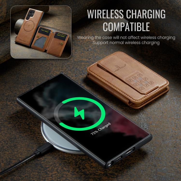 For Samsung Galaxy S25 Ultra 5G Fierre Shann FS028 MagSafe RFID Card Holder Back Phone Case(Brown) - Galaxy S25 Ultra 5G Cases by FIERRE SHANN | Online Shopping UK | buy2fix