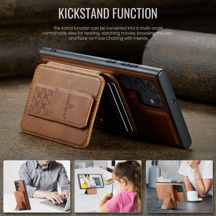 For Samsung Galaxy S25 Ultra 5G Fierre Shann FS028 MagSafe RFID Card Holder Back Phone Case(Brown) - Galaxy S25 Ultra 5G Cases by FIERRE SHANN | Online Shopping UK | buy2fix