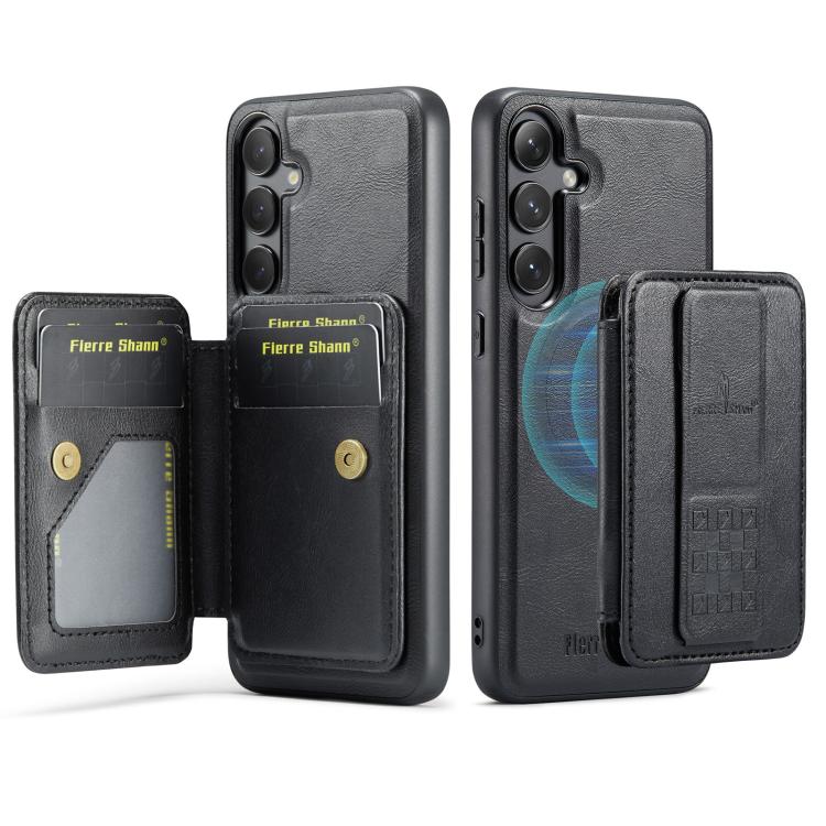 For Samsung Galaxy S25 5G Fierre Shann FS028 MagSafe RFID Card Holder Back Phone Case(Black) - Galaxy S25 5G Cases by FIERRE SHANN | Online Shopping UK | buy2fix