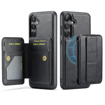 For Samsung Galaxy S25 5G Fierre Shann FS028 MagSafe RFID Card Holder Back Phone Case(Black) - Galaxy S25 5G Cases by FIERRE SHANN | Online Shopping UK | buy2fix