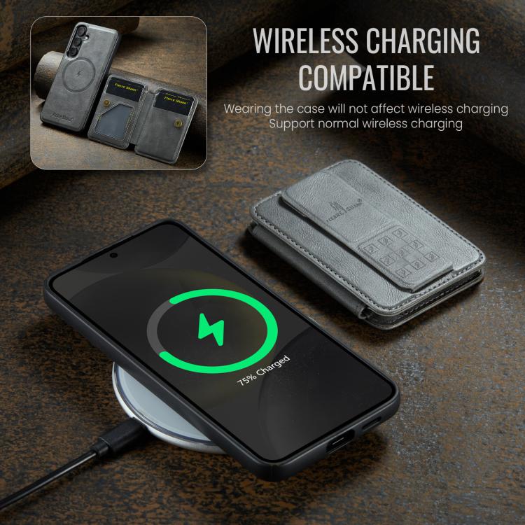 For Samsung Galaxy S25 5G Fierre Shann FS028 MagSafe RFID Card Holder Back Phone Case(Grey) - Galaxy S25 5G Cases by FIERRE SHANN | Online Shopping UK | buy2fix