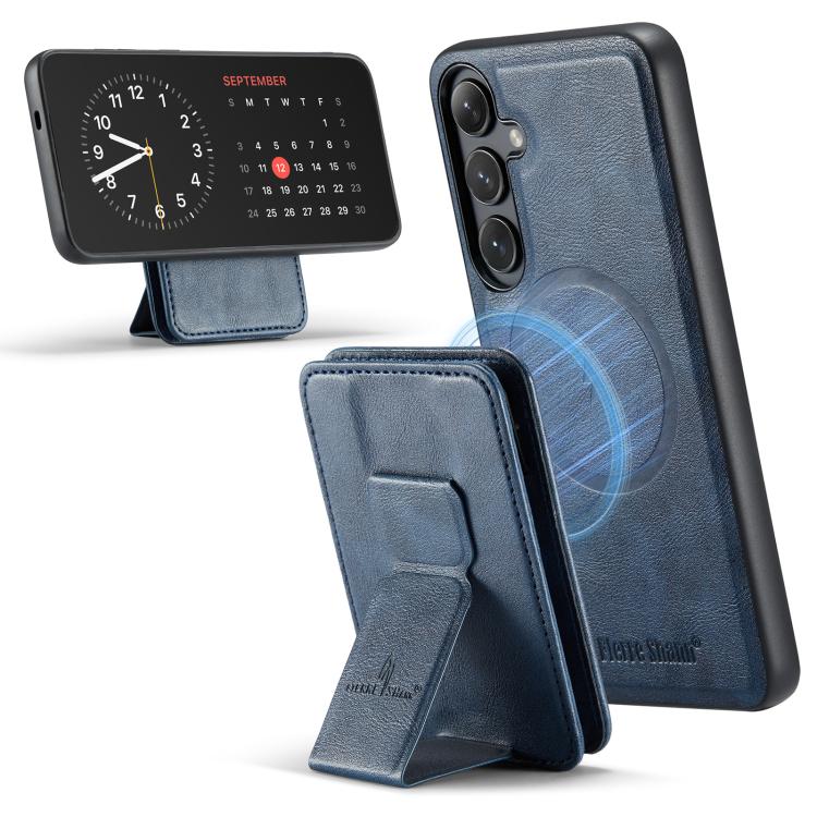 For Samsung Galaxy S25 5G Fierre Shann FS028 MagSafe RFID Card Holder Back Phone Case(Blue) - Galaxy S25 5G Cases by FIERRE SHANN | Online Shopping UK | buy2fix