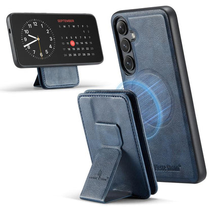 For Samsung Galaxy S25 5G Fierre Shann FS028 MagSafe RFID Card Holder Back Phone Case(Blue) - Galaxy S25 5G Cases by FIERRE SHANN | Online Shopping UK | buy2fix