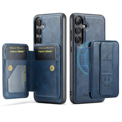 For Samsung Galaxy S25 5G Fierre Shann FS028 MagSafe RFID Card Holder Back Phone Case(Blue) - Galaxy S25 5G Cases by FIERRE SHANN | Online Shopping UK | buy2fix
