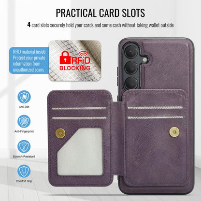 For Samsung Galaxy S25 5G Fierre Shann FS028 MagSafe RFID Card Holder Back Phone Case(Purple) - Galaxy S25 5G Cases by FIERRE SHANN | Online Shopping UK | buy2fix