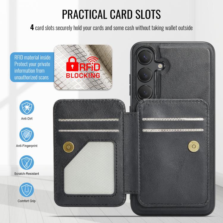 For Samsung Galaxy S25+ 5G Fierre Shann FS028 MagSafe RFID Card Holder Back Phone Case(Black) - Galaxy S25+ 5G Cases by FIERRE SHANN | Online Shopping UK | buy2fix
