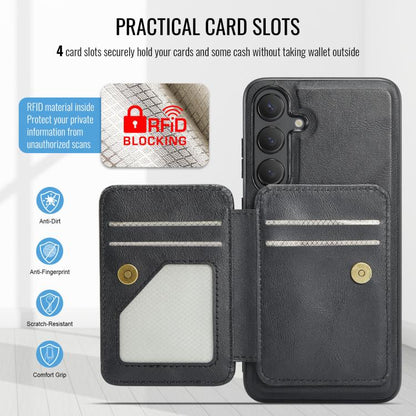 For Samsung Galaxy S25+ 5G Fierre Shann FS028 MagSafe RFID Card Holder Back Phone Case(Black) - Galaxy S25+ 5G Cases by FIERRE SHANN | Online Shopping UK | buy2fix