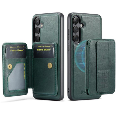 For Samsung Galaxy S25+ 5G Fierre Shann FS028 MagSafe RFID Card Holder Back Phone Case(Green) - Galaxy S25+ 5G Cases by FIERRE SHANN | Online Shopping UK | buy2fix