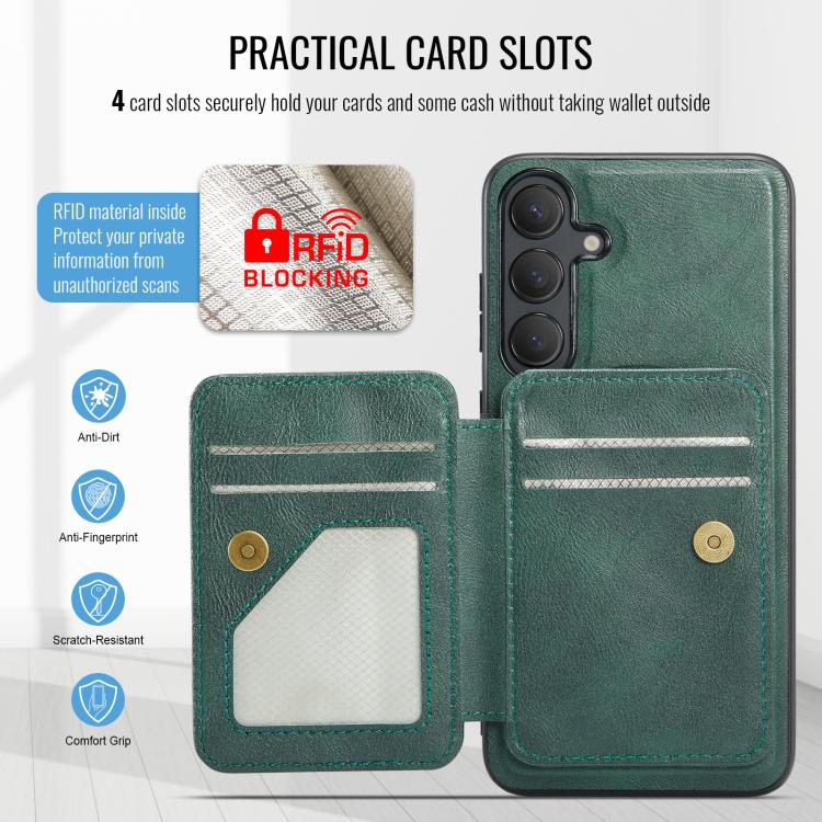 For Samsung Galaxy S25+ 5G Fierre Shann FS028 MagSafe RFID Card Holder Back Phone Case(Green) - Galaxy S25+ 5G Cases by FIERRE SHANN | Online Shopping UK | buy2fix