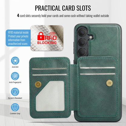 For Samsung Galaxy S25+ 5G Fierre Shann FS028 MagSafe RFID Card Holder Back Phone Case(Green) - Galaxy S25+ 5G Cases by FIERRE SHANN | Online Shopping UK | buy2fix