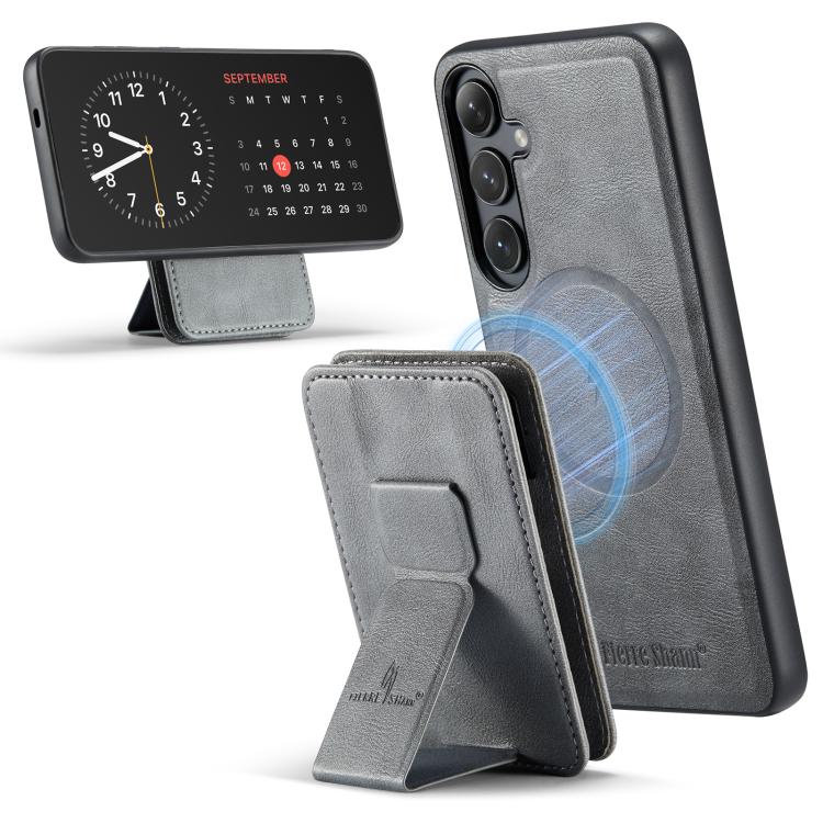 For Samsung Galaxy S25+ 5G Fierre Shann FS028 MagSafe RFID Card Holder Back Phone Case(Grey) - Galaxy S25+ 5G Cases by FIERRE SHANN | Online Shopping UK | buy2fix